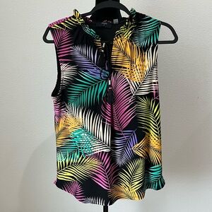 Tahari Tropical Leaf Print Sleeveless Top size L